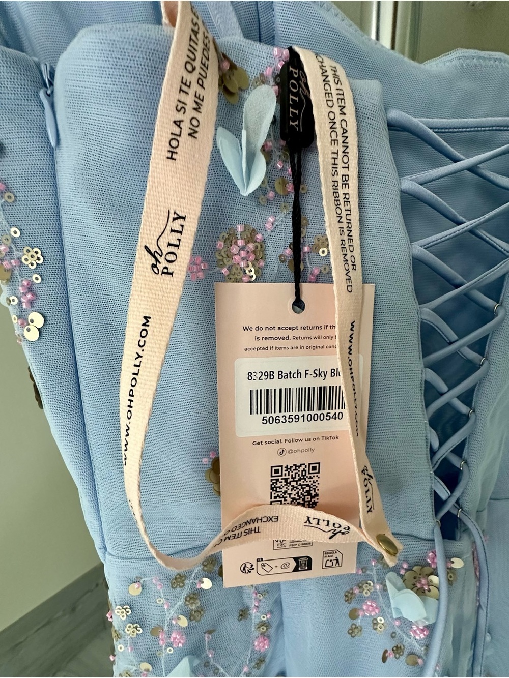 Oh Polly Briar Mini Dress Sky Blue floral embellishment Sz 4 NWT - Picture 9 of 10